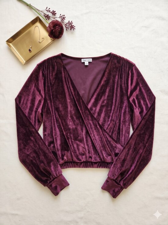 Dex Tops - Dex Burgundy Velvet Long-Sleeve Top